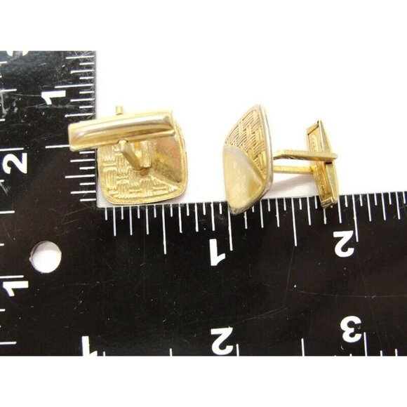 Vintage Cufflinks Square Weave Gold Tone Shirt Wedding Accessories Tux Pat No - Picture 5 of 7
